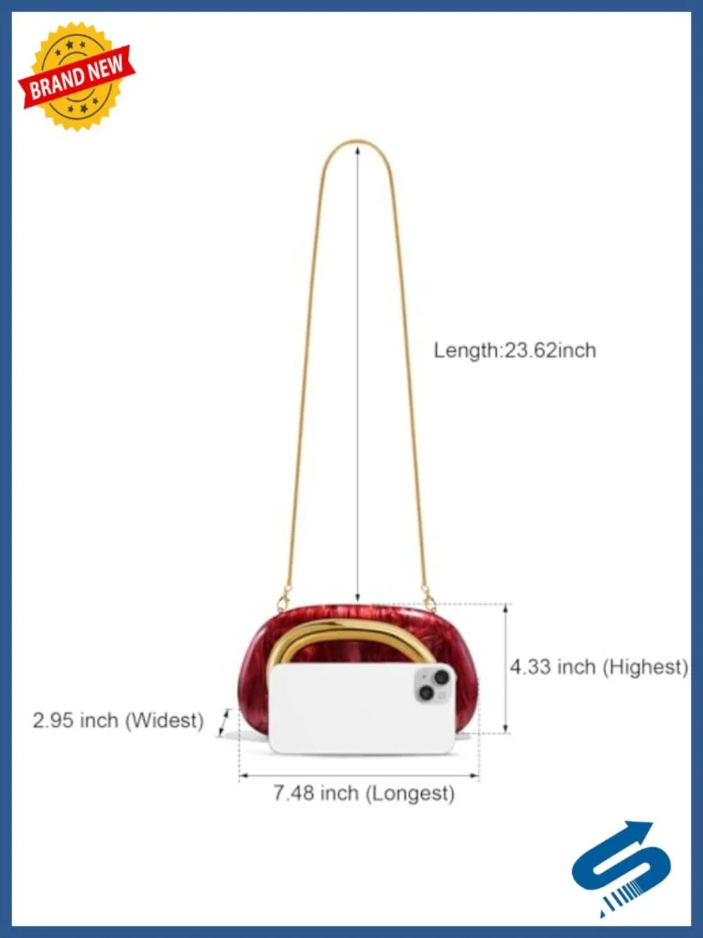 PU Leather/Marble Acrylic Clutch Evening Bag with Chain & Metal Handle